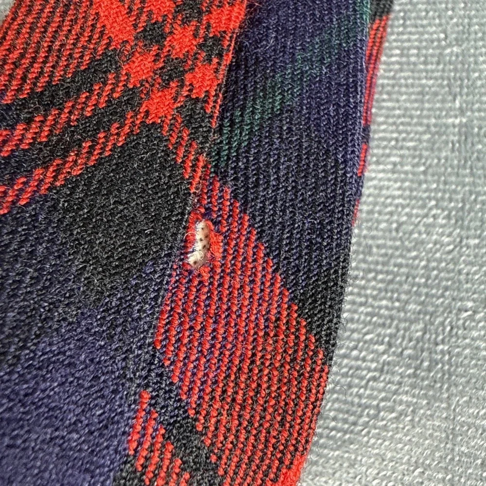 Vintage McLachlan Skinny‎ Tie Mens Navy Blue Tartan Wool Woven in Scotland Read
